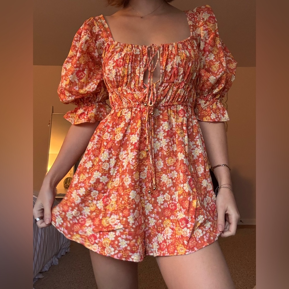 Free People Orange Floral Romper